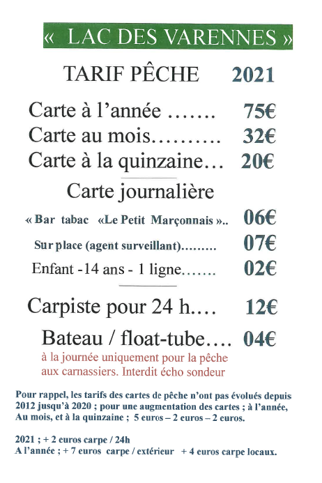 Tarif peche 2021